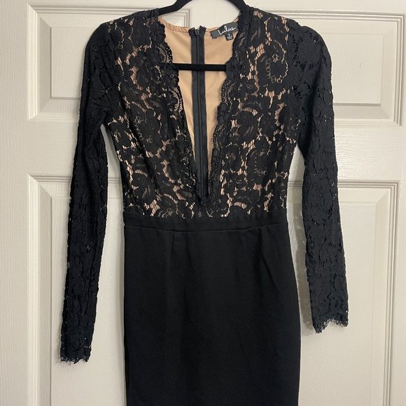 Lulus Long Sleeve Deep V Black Lace Cocktail Dress - Picture 1 of 2